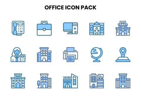 Office Two Colour UI Icons Pack Stock Illustration