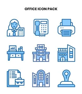 Office Two Colour Vector Icons Pack Stock Illustration