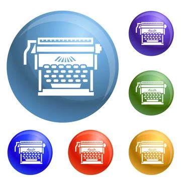 Office typewriter icons set vector Stock Illustration