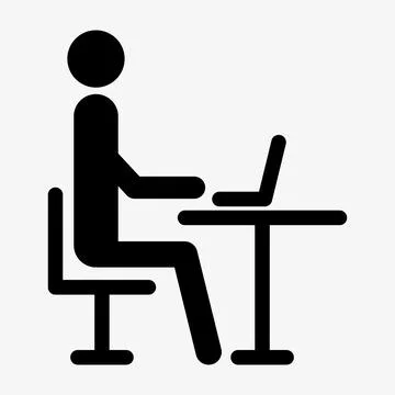 Office vector icon. Man working on computer Stock Illustration