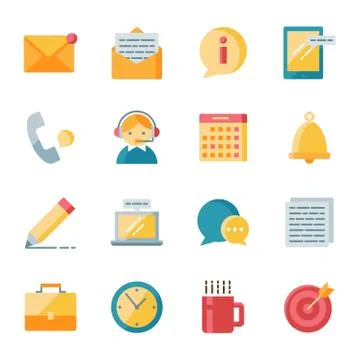 Office vector icons set flat style Stock Illustration
