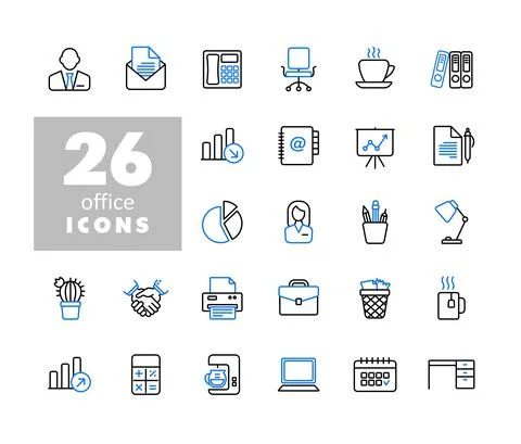 Office vector icons set isolated on the white Stock Illustration