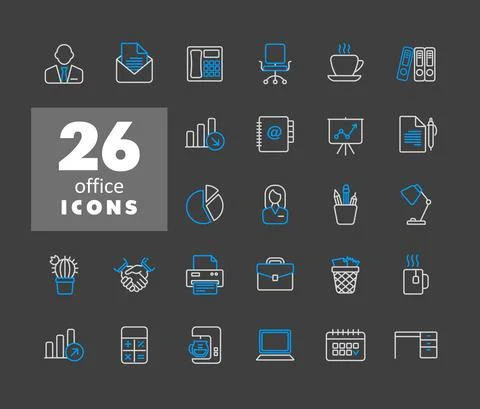 Office vector icons set isolated on the white Illustrazione stock