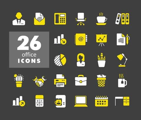 Office vector icons set isolated on the white Stock Illustration