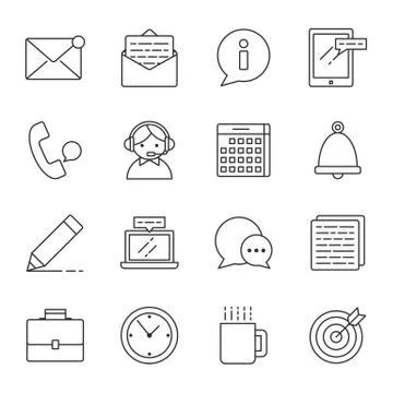 Office vector icons set modern line style Stock Illustration