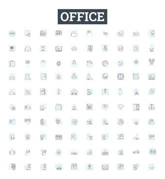 Office vector line icons set. Office, Desk, Chair, Cubicle, Workstation, Printer Stockillustratie