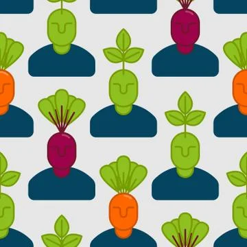 Office vegetables garden seamless pattern. Manager beet and carrot. Vegetable Stock Illustration