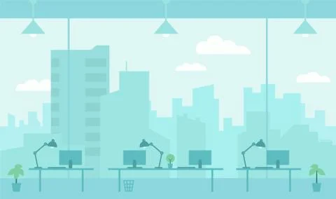 Office with view from window city. Workplace Stock Illustration