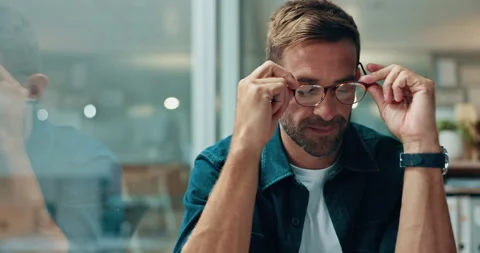 Office, vision and man with ideas, smile and planning for creative problem Stock Footage 303674473