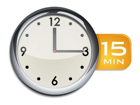 Office wall clock timer 15 minutes Illustrazione stock