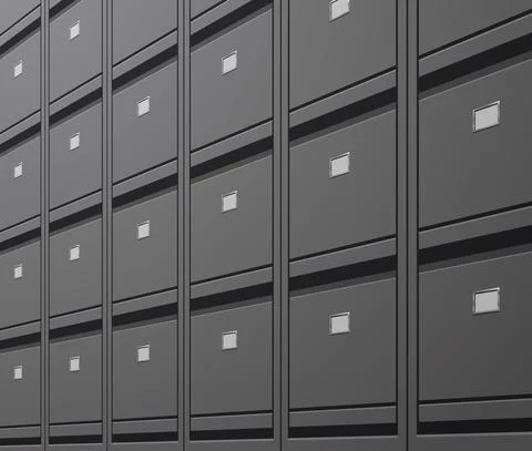 Office wall of filing cabinet document data archive storage folders for files Illustrazione stock