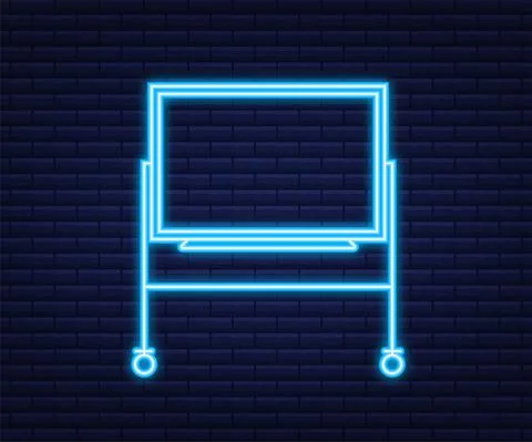 Office Whiteboard. School chalkboard. Empty whiteboard with marker pens. Neon Illustrazione stock