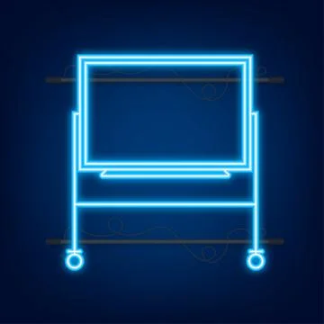 Office Whiteboard. School chalkboard. Empty whiteboard with marker pens. Neon Illustrazione stock