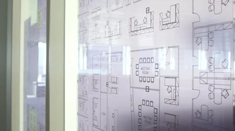 Office Window with Floor Plan Print - Dolly Shot Vídeo Stock 39209496