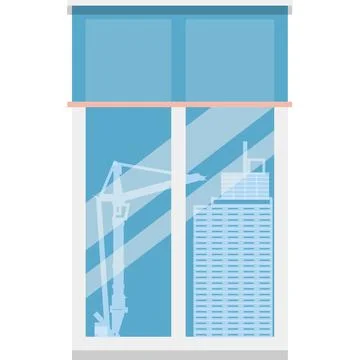 Office window with view on construction vector Stock Illustration