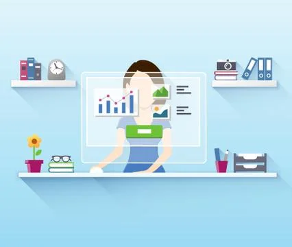Office woman worker using computer Stock Illustration
