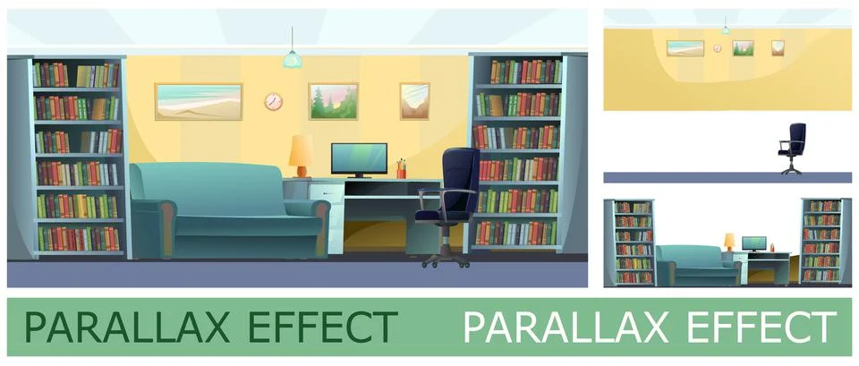 Office for work and study. Image from layers for overlay with parallax effect 스톡 일러스트