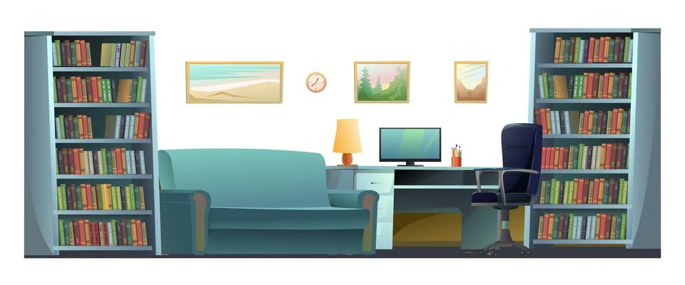 Office for work and study. Isolated on white background. Work desk with armch 스톡 일러스트