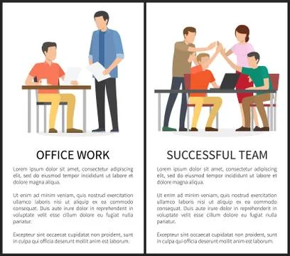 Office Work and Successful Team Vertical Posters Stock Illustration