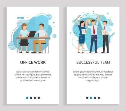 Office Work and Successful Team, Teamwork Set Stock Illustration