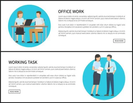 Office Work and Working Task Info Internet Banners 스톡 일러스트