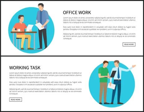 Office Work and Working Task Internet Banners Set 스톡 일러스트