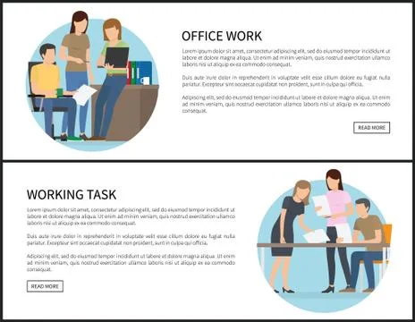 Office Work and Working Task on Promo Banners Set 스톡 일러스트