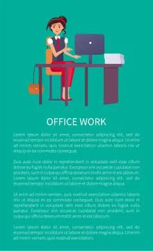 Office Work Banner Text Sample Woman at Workplace Stock Illustration