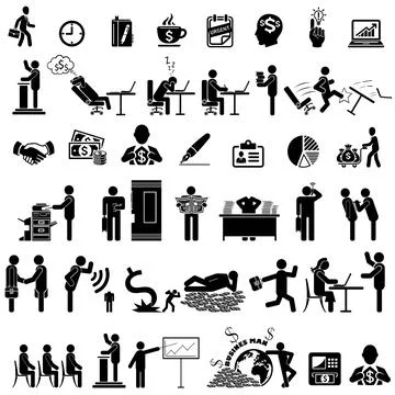 Office Work Business Icon Vector Set Stock Illustration