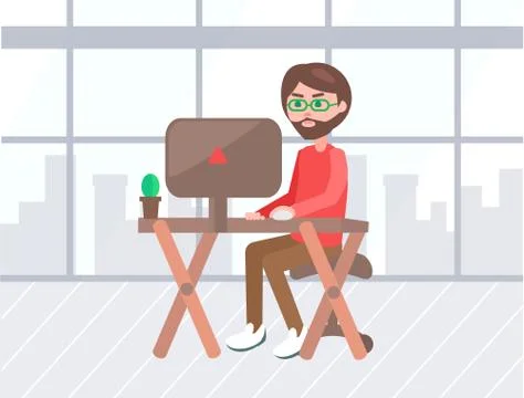 Office Work, Business Workplace Work Space Vector Stock Illustration