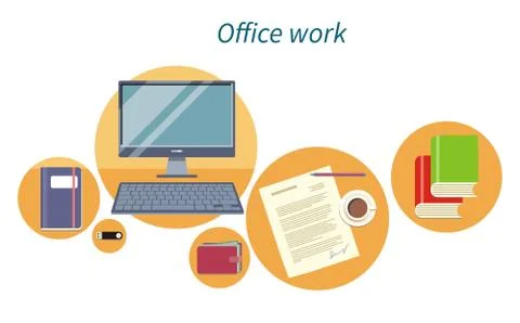 Office Work Concept Flat Design Icon Stock Illustration