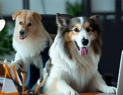Office work with the dogs Stock Photos