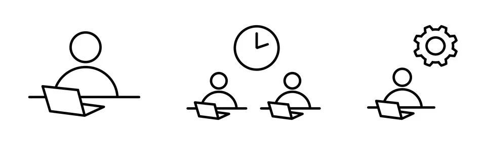 Office work icon set. Workplace in the office sign Stock Illustration