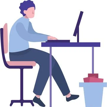 Office work icon vector man at desk with computer 库存插图