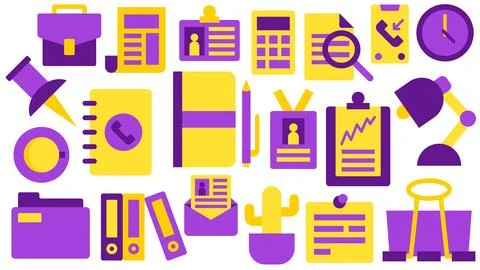 Office Work Job Elements - Bag Newspaper ID Identity Calculator Search Research  Stock Illustration