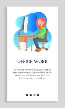 Office Work, Lady Sitting by Table, Secretary Stock Illustration