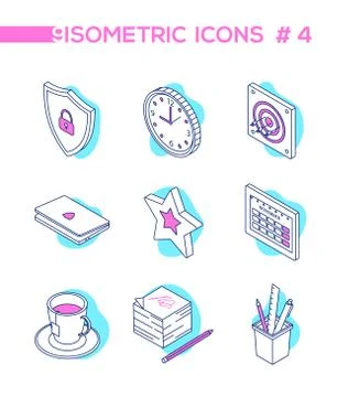 Office work - line design style isometric icons Stock Illustration