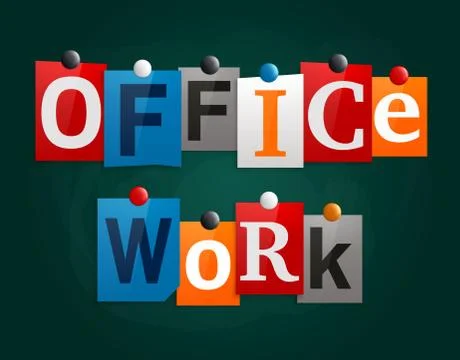 Office work made from newspaper letters attached to a blackboard Stock Illustration