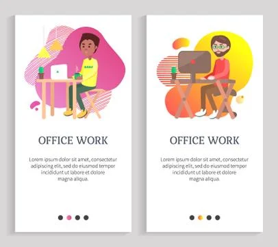 Office Work, Man Using Computer, Worker Vector Stock Illustration