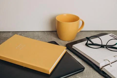 Office work, notepad, laptop, it Stock Photos