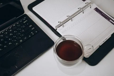 Office work, notepad, laptop, it Stock Photos