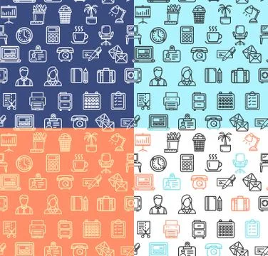 Office Work Pattern Background Set. Vector Stock Illustration