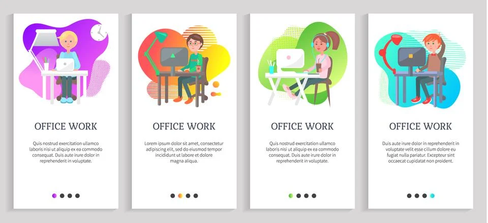 Office Work People Working on Projects Vector Stock Illustration