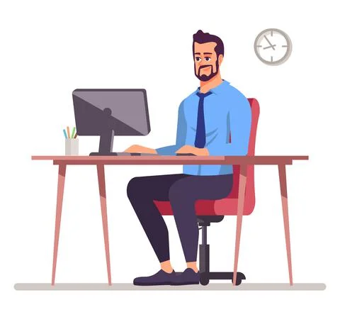 Office work semi flat RGB color vector illustration Stock Illustration