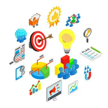 Office work set icons, isometric 3d style Stock Illustration