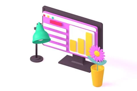 Office work table with lamp and flower Stock-Fotos