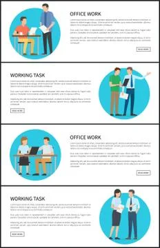 Office Work Task Bright Cards Vector Illustration Stock Illustration