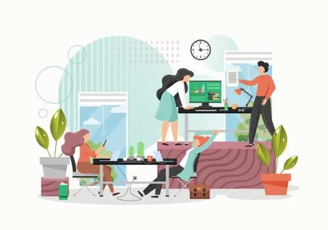 Office work, vector flat style design illustration Illustrazione stock