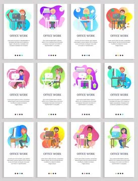 Office Work Workers at Workplaces Busy Job Vector Stock Illustration