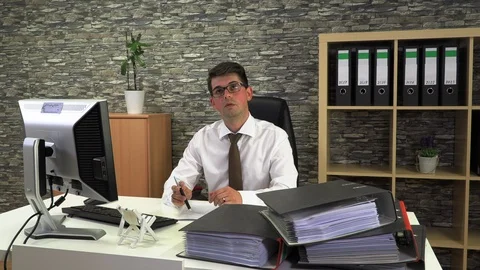 Office worker advises client front view Stock Footage 115395927